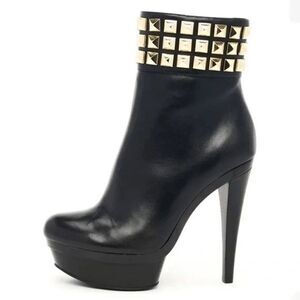 Michael Kors MK Aria gold studded black leather boot 9.5 in box